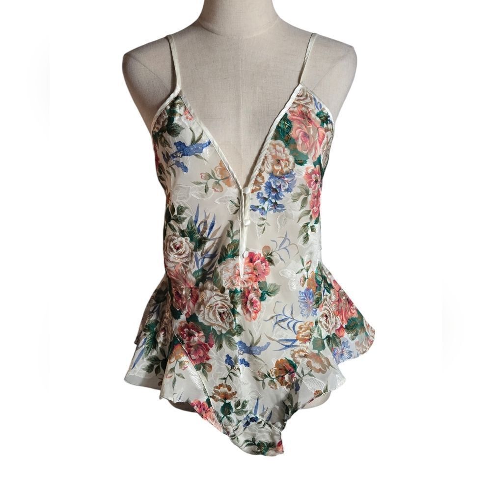 Victoria's Secret Gold Label Vintage White Floral Camisole Bodysuit